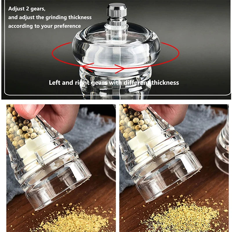 Klaroma SpiceMill Transparente Gewürzmühle aus Acryl | Einstellbarer Mahlgrad & Nachfüllbar | Für Salz & Pfeffer