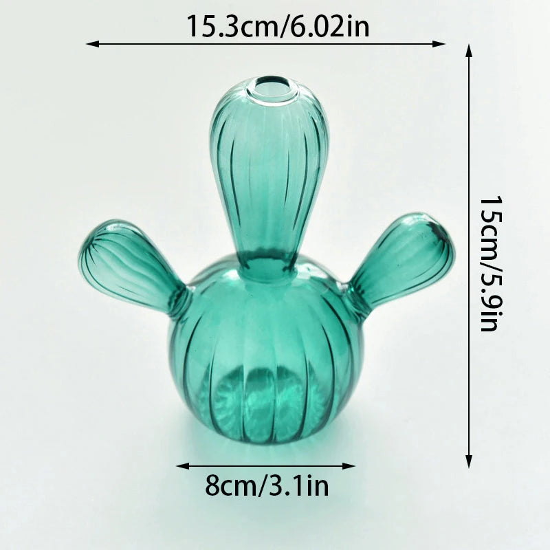 Glasvase CactoGlow | Farbige Kaktus-Form | Handgefertigt & Transparent | Für Hydrokultur & Wohn-Deko