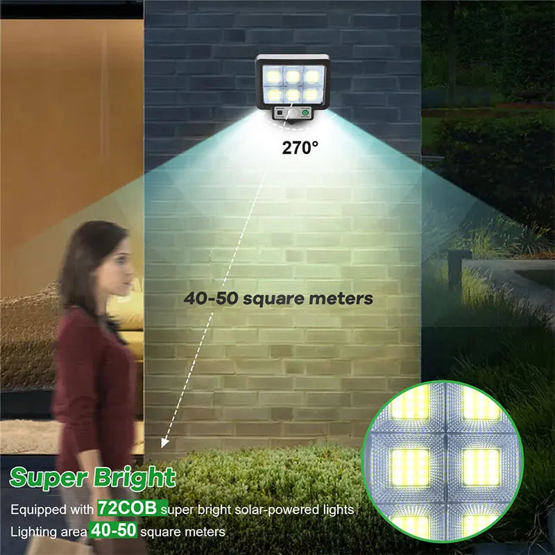 SolantriX Solar Wandleuchte mit Bewegungsmelder & abgesetztem Solarpanel | 72 COB LEDs | 3 Leuchtmodi | IP65 Wasserdicht | Für Garten & Einfahrt