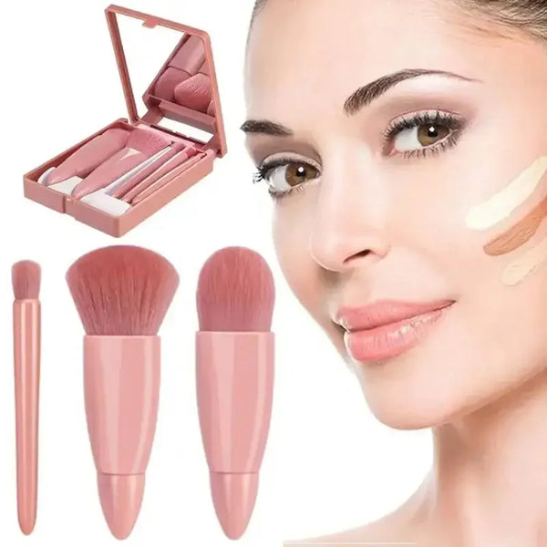 GlamoraGo Reise-Make-up-Pinsel Set | 5-teilig mit Etui & Spiegel | Kompakt & staubgeschützt | 11 × 8 cm