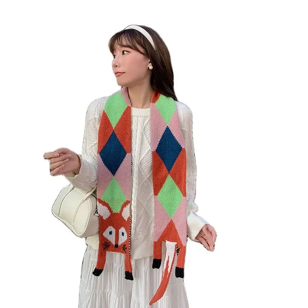 Strickschal FoxyHug | 120–145 cm | Weich & Warm | Niedliches Fuchsdesign für Damen & Kinder