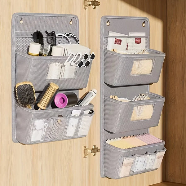 Orgalyn WallPocket Wandorganizer Stoff Grau | Mit Sichtfenster & Haken | Mehrere Fächer