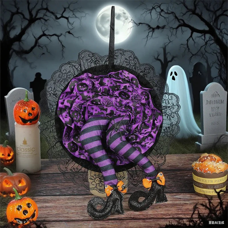 HexaDoor | Halloween Türkranz | Hexenhut & Beine | Lila-Orange | Partydeko