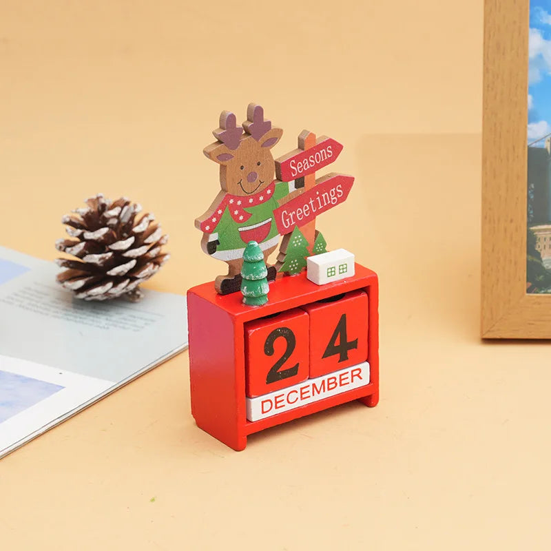 Weihnachts-Countdown-Kalender aus Holz | Santa, Elch & Schneemann | Handgefertigte Tischdekoration | Limitierte Winteredition