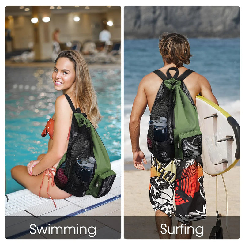 DrySportix Sportbeutel mit Netz & Nassfach | Rucksack mit Kordelzug | Schwimmen, Fitness & Strand | 48×32 cm