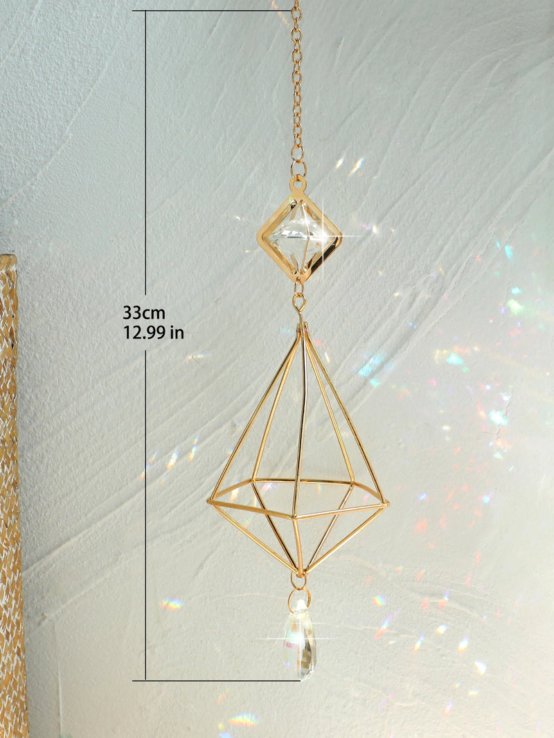 LuftGlanz Geometrischer Pflanzenhalter | Goldener Hängender Airplant-Halter | Dekorativer Suncatcher mit Kristall für Zuhause & Garten