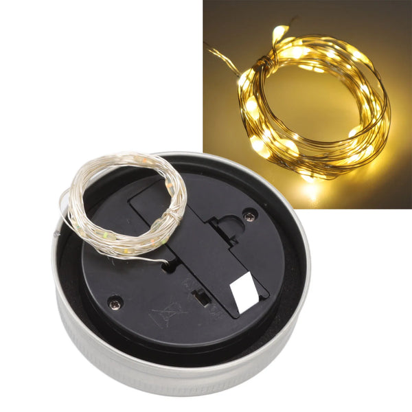 LumiGlas Solar Solar-Lichterdeckel für Einmachgläser | 20 LEDs | 2 m Kupferdraht | Warmweiß | IP65 Wasserdicht