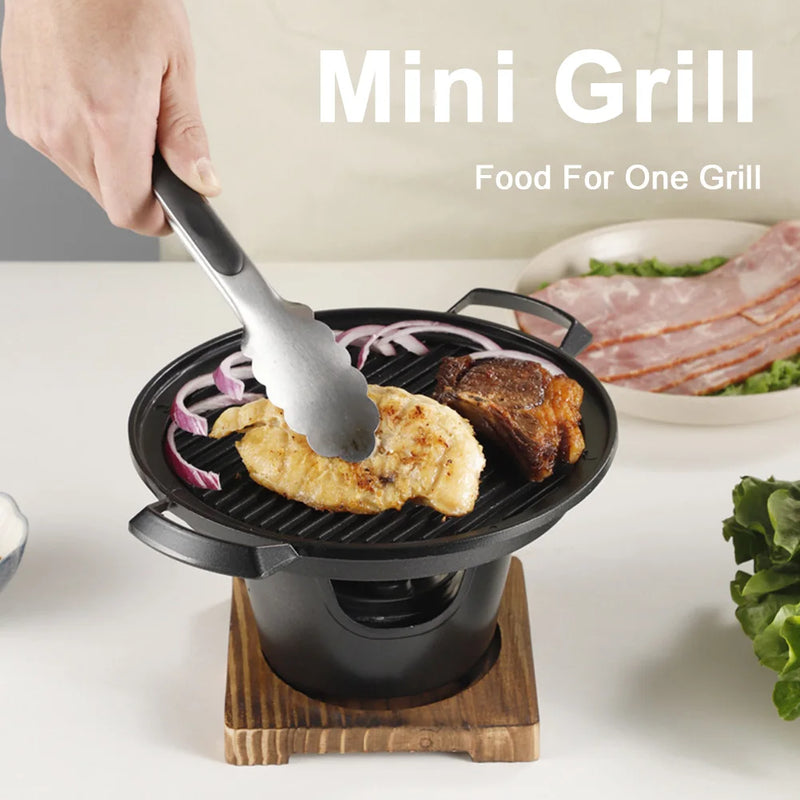Hinoyaki Japanischer Mini-Grill mit Alkoholbrenner | Tragbarer Tischgrill ohne Rauch | Kompakt & beschichtungsfrei | Für Camping & Balkon