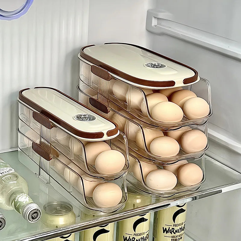 RollEgg Max | Automatischer Eierhalter für den Kühlschrank | Stapelbarer Eier-Organizer aus Klarsicht-Kunststoff