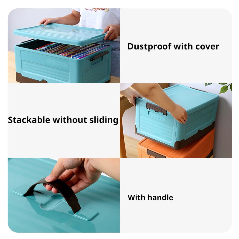 FlexiStore Faltbox | Stapelbarer Ordnungshelfer mit Deckel | 32×23×21,5 cm | Kunststoff-Aufbewahrung für Zuhause & unterwegs