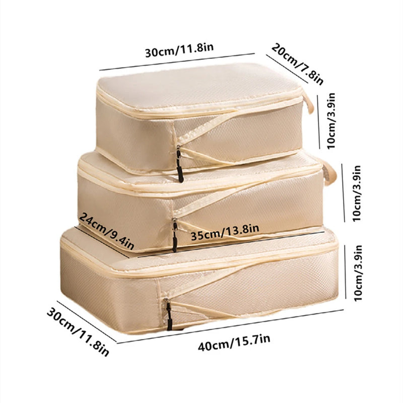 PackMate Travel | 3-teiliges Kompressions-Packtaschen-Set | Wasserdichte Reise-Organizer aus Oxford-Gewebe | Platzsparend & Tragbar | 30 × 20 × 10 cm / 35 × 24 × 10 cm / 40 × 30 × 10 cm