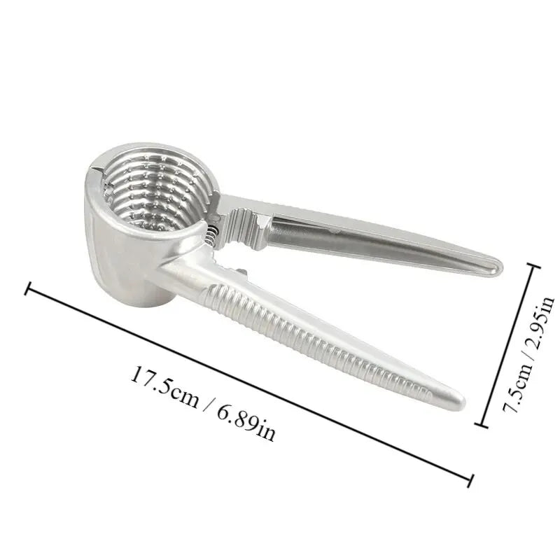Nutoro Nussknacker aus Metall | Multifunktional für Walnüsse, Kastanien, Mandeln & Haselnüsse | Ergonomischer Griff | Silber
