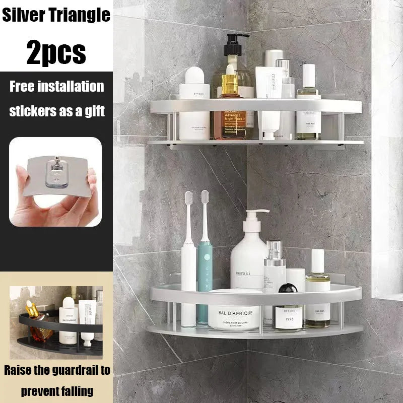 AquaSpace Pro | Eck-Duschablage ohne Bohren | Aluminium | Rostfrei & Belastbar | Badregal in Schwarz, Weiß, Silber oder Schwarz-Gold
