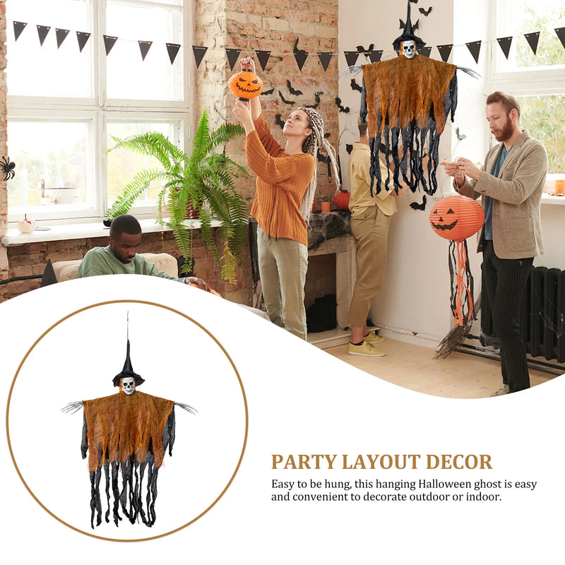Halloween Hängedeko NightmareWitch | 100 x 80 cm | Skelett-Hexe mit Schleier | Für Haus, Garten & Party