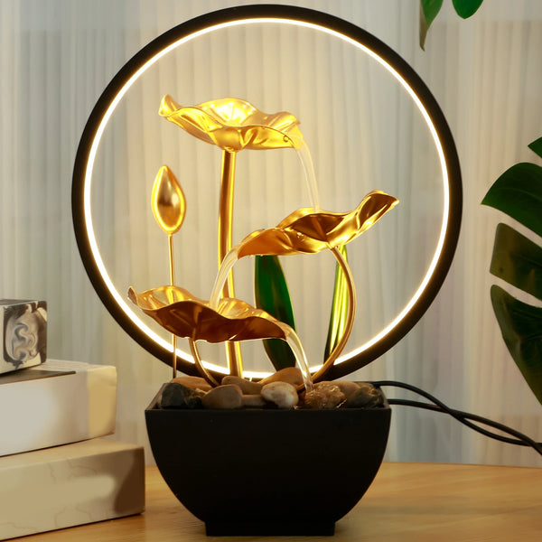 Tischbrunnen AquaSeren | USB-betrieben | LED-Licht & Natursteine | Zimmerbrunnen zur Entspannung