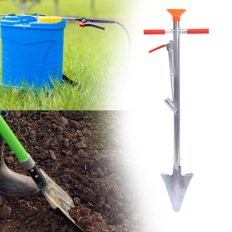 AgriPro DuoSpreader Multifunktionaler Düngerstreuer mit Schaufel | 85 cm Höhe | Robustes Eisen | Für Obstbäume, Mais & Gartenbau