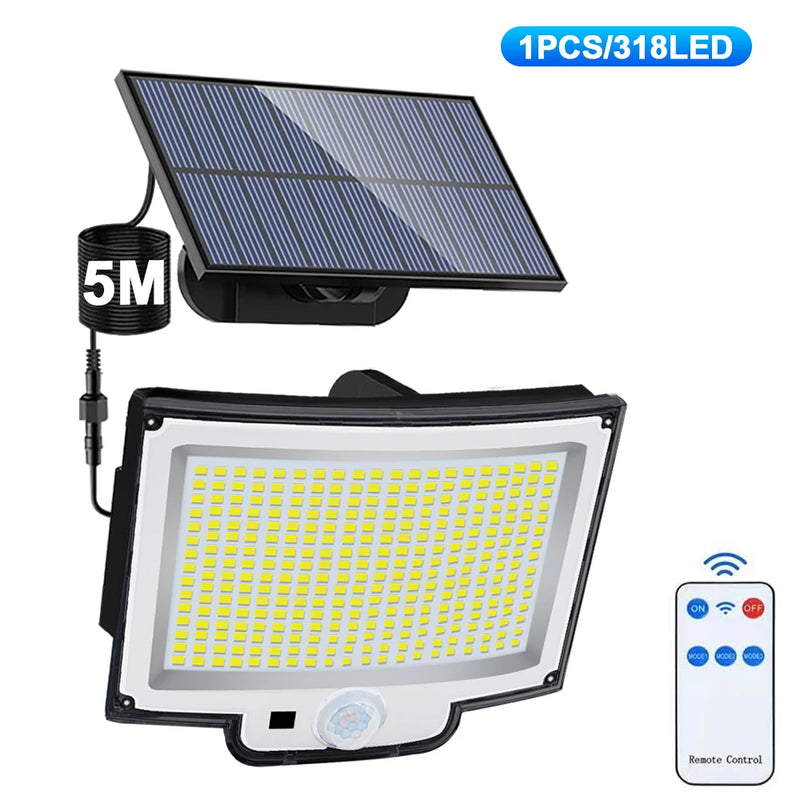 Solar-Wandleuchte LumoGuard 318LED | Bewegungsmelder & 3 Leuchtmodi | IP65 Wasserdicht für Garten, Terrasse & Zaun