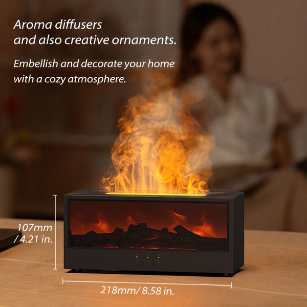 Flamora Kamin Aroma Diffusor | 150 ml Luftbefeuchter mit LED-Flamme & Fernbedienung | Wasserloser Auto-Off Modus | Duftöl Diffuser