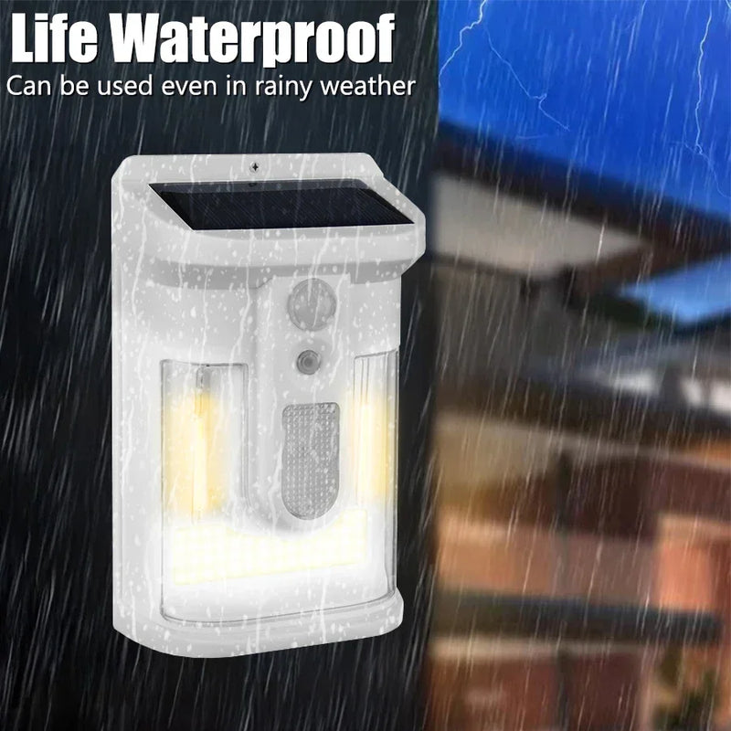 Lumosfera Solar Wandleuchte mit Bewegungsmelder | 3 Lichtmodi | IP65 Wasserdicht | Warmes Flammenlicht für Garten & Hof