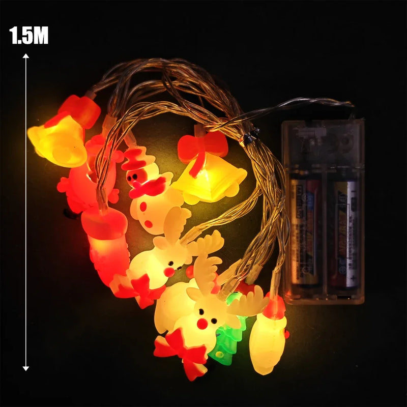 LED Weihnachtslichterkette | 1,5 m Batteriebetrieben mit 10 LEDs | Santa & Schneemann Anhänger | Für Baum, Fenster & Festdekoration | LumiNoel