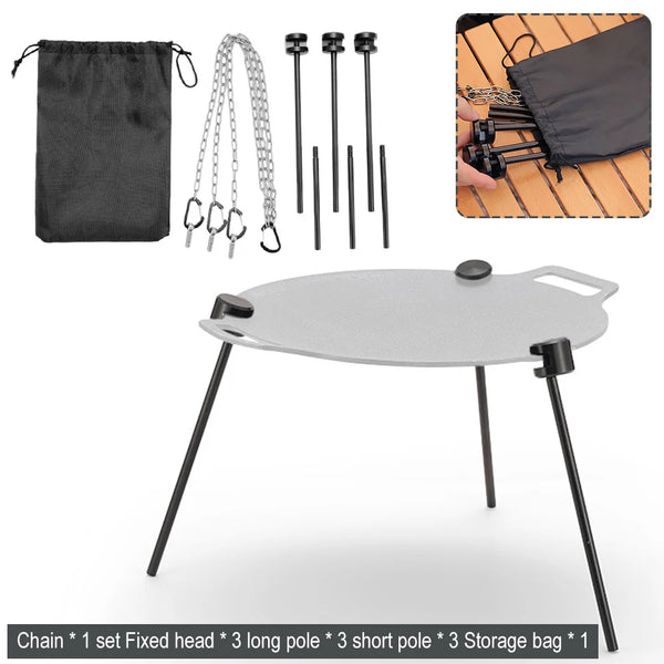 Dreibein-Grillgestell FireTrek TripodFlex | Höhenverstellbar & faltbar | Mit Kette & Tasche | Für Outdoor & Camping | 60 cm Kettenlänge