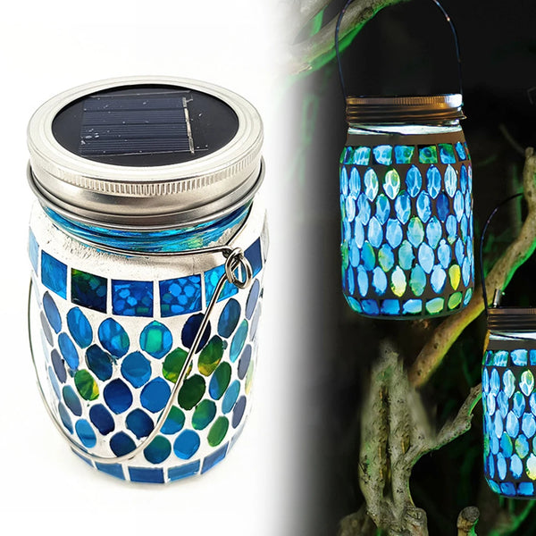 Solaria LumoMosa Solarlaterne Mosaik LED | Hängelampe für Garten & Terrasse | Wasserdicht & Tragbar | 13 cm Hoch