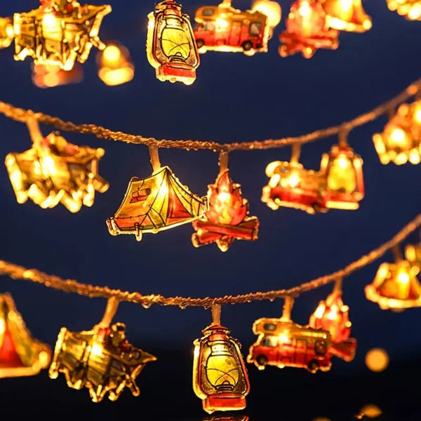 CampiGlow LED Lichterkette | Camping-Design | Dekorative Lichter für Garten, Zelt & Zuhause | Warmweiß | Outdoor & Indoor