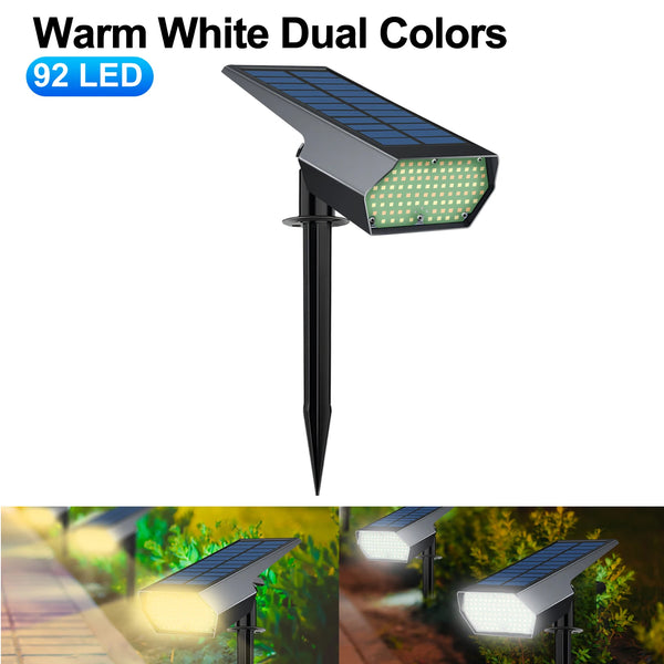 Solar-Spotlight LumiYard 92LED | 2-farbige Gartenbeleuchtung (Warm-/Kaltweiß) | IP65 Wasserdicht & Automatischer Dämmerungssensor