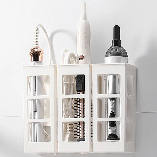 StyleDock Pro Wandhalterung für Haartrockner | Badezimmer-Organizer mit Ablagefach | Platzsparender Föhnhalter & Styling-Station