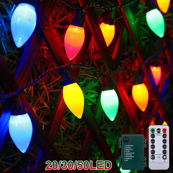 LumiBerry LED Weihnachtslichterkette C7 | Vintage Erdbeer-Design | Fernbedienung & Timer | Innen & Außen