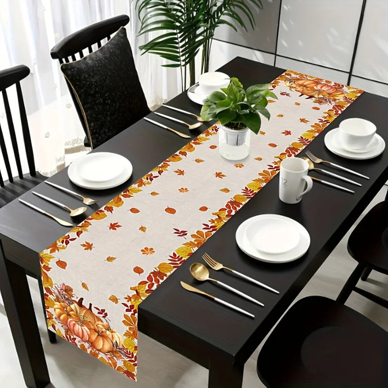 HerbstTafel | Leinen-Tischläufer mit Kürbis- & Ahornblattmotiv | 4 Größen | Herbst- & Erntedank-Deko