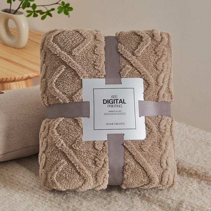 Veluto | Coral-Fleece-Decke | Beidseitig Jacquard | Geometrisches Muster | Dick & Kuschelig