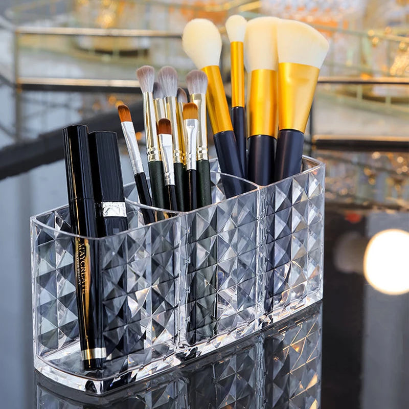 Kosmetik-Organizer GlamHive Diamond | Spiegeltür-Box mit Rhomben-Muster | 3 Fächer