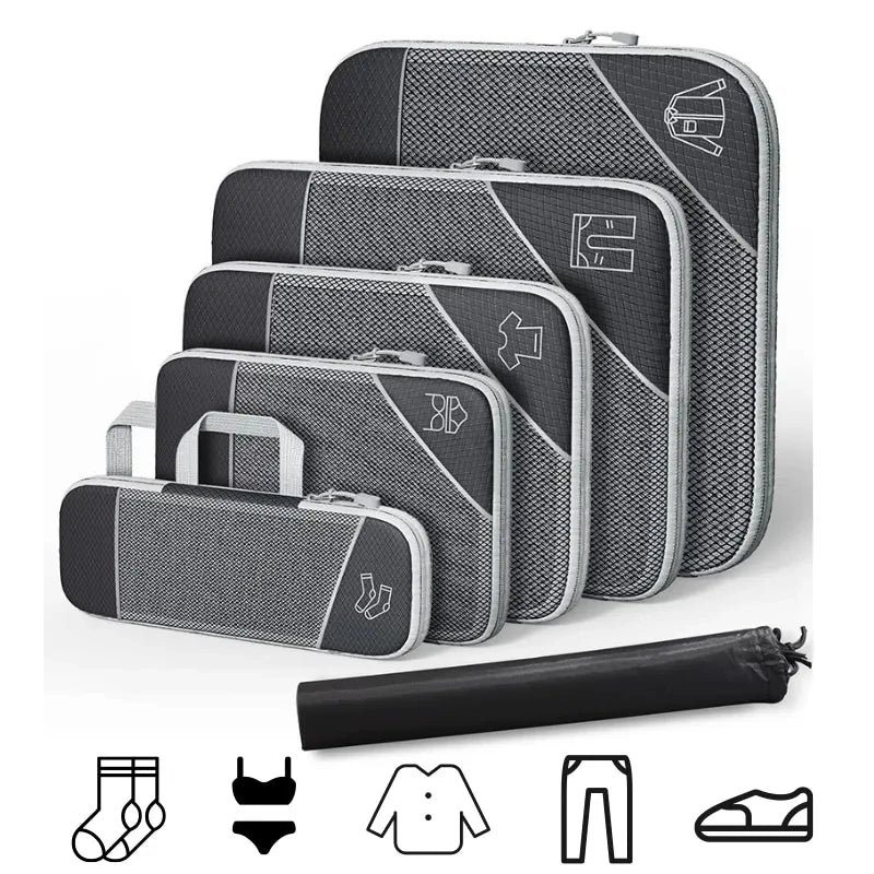 PackEase Reise-Organizer Set | 6-teilig | Komprimierbare Koffer-Taschen | Wasserdicht & Platzsparend