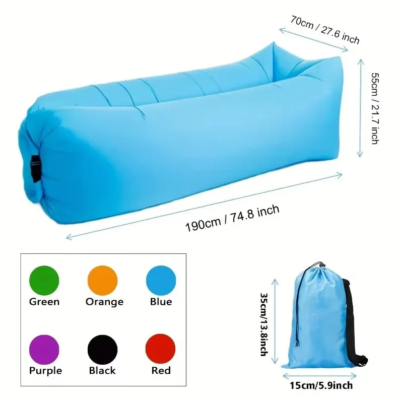 Aufblasbares Loungesofa | Ohne Pumpe & mit Kopfstütze | AirLoungeGo Outdoor Sofa 190×70 cm – Tragbar & Wasserdicht