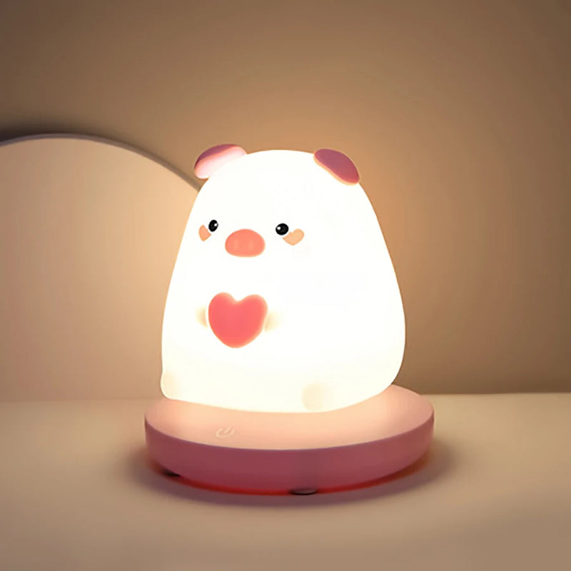LumiPals LED Nachtlicht | Niedliches Tierdesign Schwein & Hase | Touch-Dimmung | USB-Wiederaufladbar