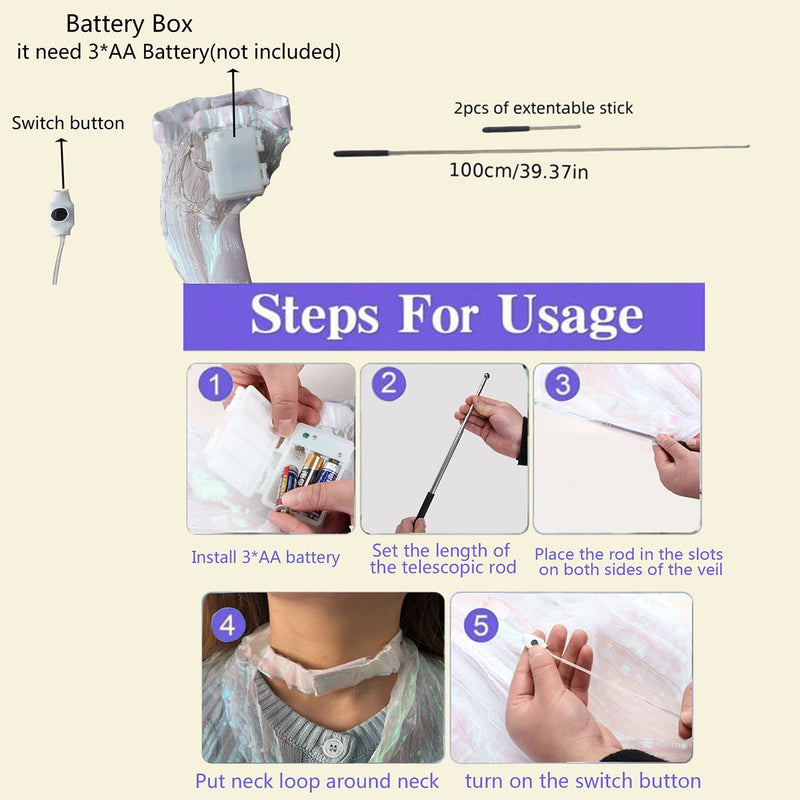 LED-Flügelkostüm LumiWings | Leuchtender Feen-Umhang | 140 cm / 110 cm | Mit Teleskopstäben & Schalter | Für Bühne, Party & Show