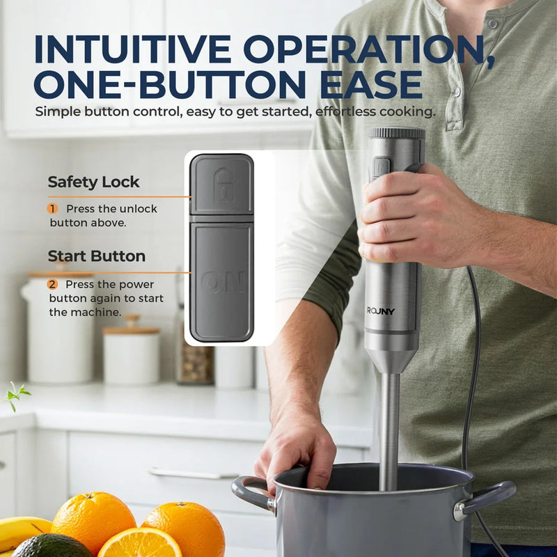 BlendMaster | 4-in-1 Stabmixer Set aus Edelstahl | 700 ml Becher, 500 ml Zerkleinerer & Schneebesen | 14 Geschwindigkeiten