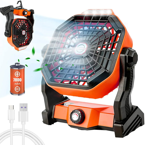 Campora BreezeLight | 2-in-1 Camping-Ventilator mit LED-Laterne | 7800 mAh Akku | 270° drehbar | USB wiederaufladbar | Für Zelt, Outdoor & Reisen