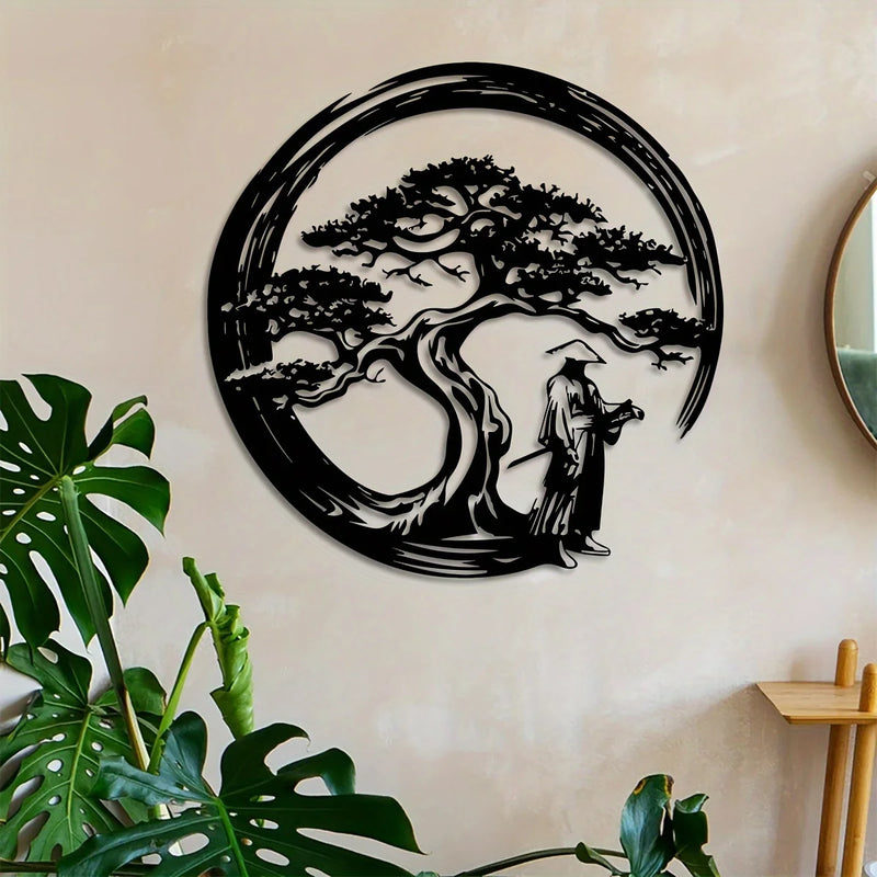 ZENORA Metall Wanddeko Bonsai | Japanisches Design mit Torii & Enso | 40 × 40 cm