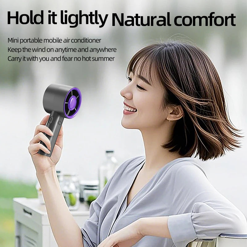 BrisaLite Mini Handventilator | USB Wiederaufladbar | Leise Kühlung mit Handyhalter | 3 Geschwindigkeiten für Reisen & Büro