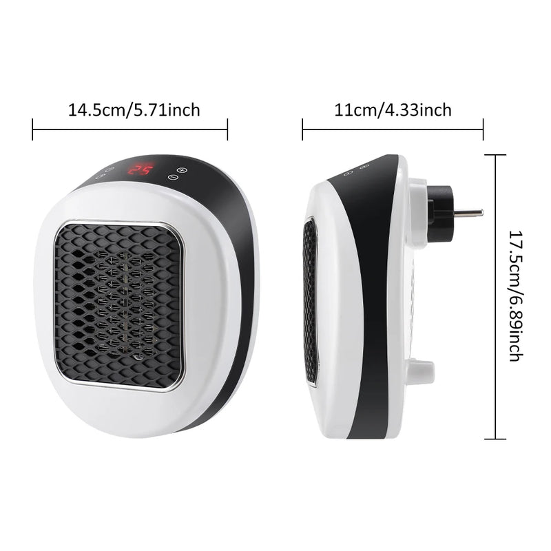 Heatigo Mini Elektroheizung 600W | Wandsteckdosen-Design | PTC-Keramik, Thermostat & Fernbedienung | Flüsterleise & Sicher