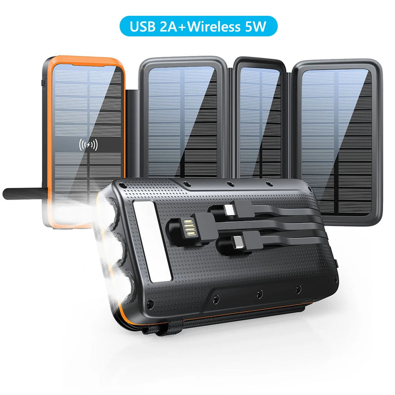 Solar Powerbank VoltCore X Pro 43800mAh | 20W Schnellladung | 10W Wireless Charging | Integrierte Kabel & LED-Lampe | Outdoor & Reisen