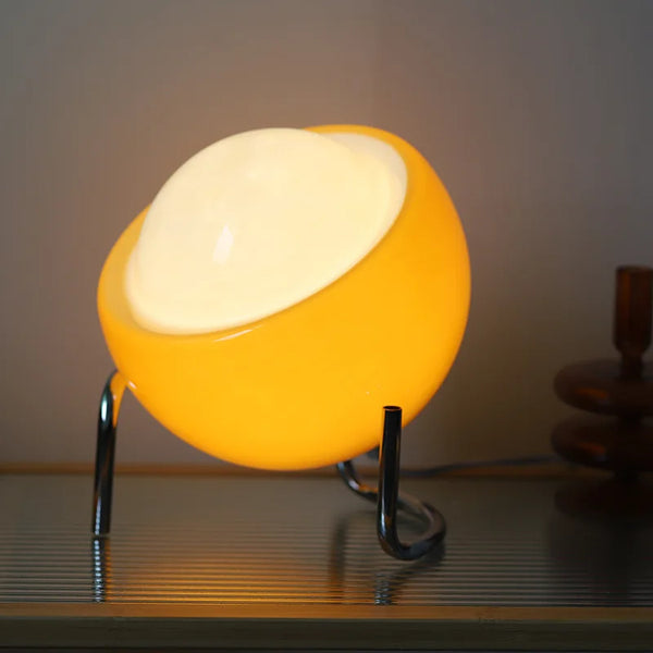 Aurivio Tischlampe | Glas & Edelstahl | Retro-Nordic Design | LED-Nachtlicht Beige/Orange | Ø21×H25 cm