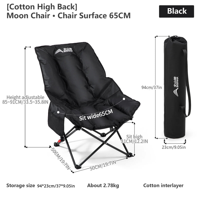 LunaRelax Faltbarer Camping-Mondstuhl Hochlehner Tragbar | Verstellbarer Outdoor-Lehnstuhl für Wandern, Angeln & Picknick