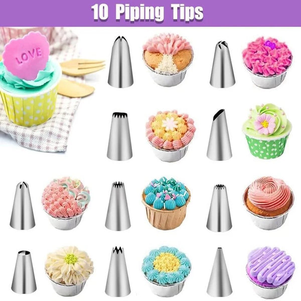 Backgenuss Tortendeko Set Komplett | 40-teilig | Profi Spritztüllen & Silikon Spritzbeutel | Für Cupcakes, Torten & Kekse