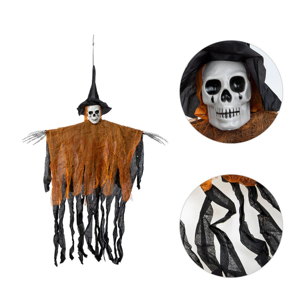 Halloween Hängedeko NightmareWitch | 100 x 80 cm | Skelett-Hexe mit Schleier | Für Haus, Garten & Party