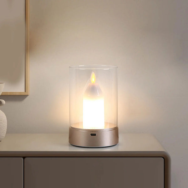 AuraFlame LED Kerze | Gestensteuerung & Stufenlos dimmbar | USB wiederaufladbar | Warmlicht 2400K | 8,5 × 8,5 × 13 cm