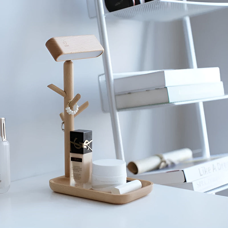 Nachttischlampe Lunara | Mit Ablage & Warmweißem Licht | Bambus & Holz | Modern & Funktional