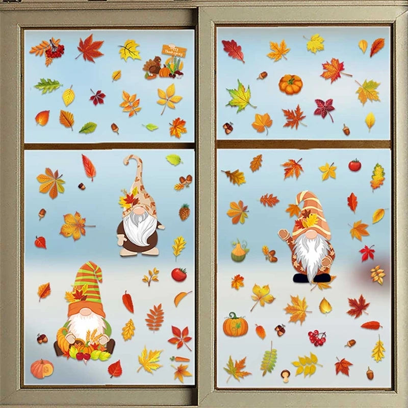 HerbstWichtel | Fenstersticker Set | 6 Bögen | Kürbis, Ahornblatt & Thanksgiving-Deko